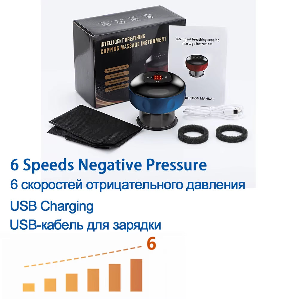 6/12 Levels Electric Cupping Massager Intelligent Breathing Negative Pressure Scraping Instrument for Relieve Physical Fatigue