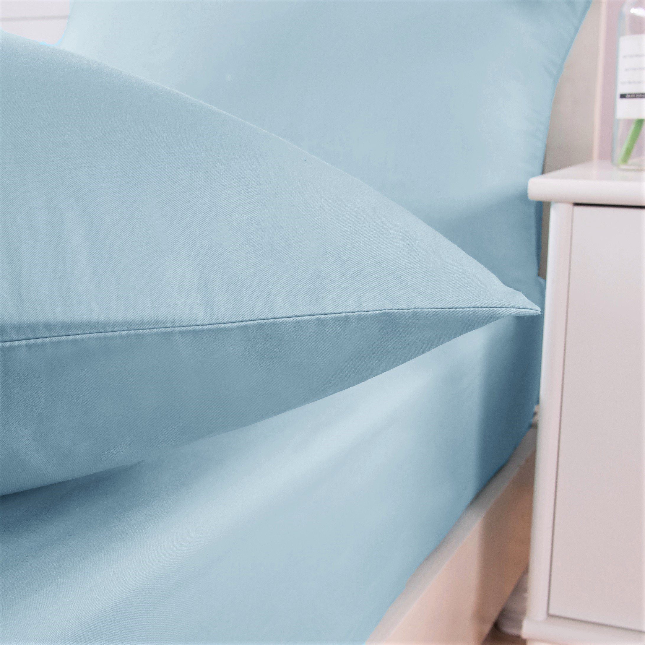 Bedding-Soothing SeaFoam Sky Blue Cotton Fitted Bed Sheet W/Pillow Cases