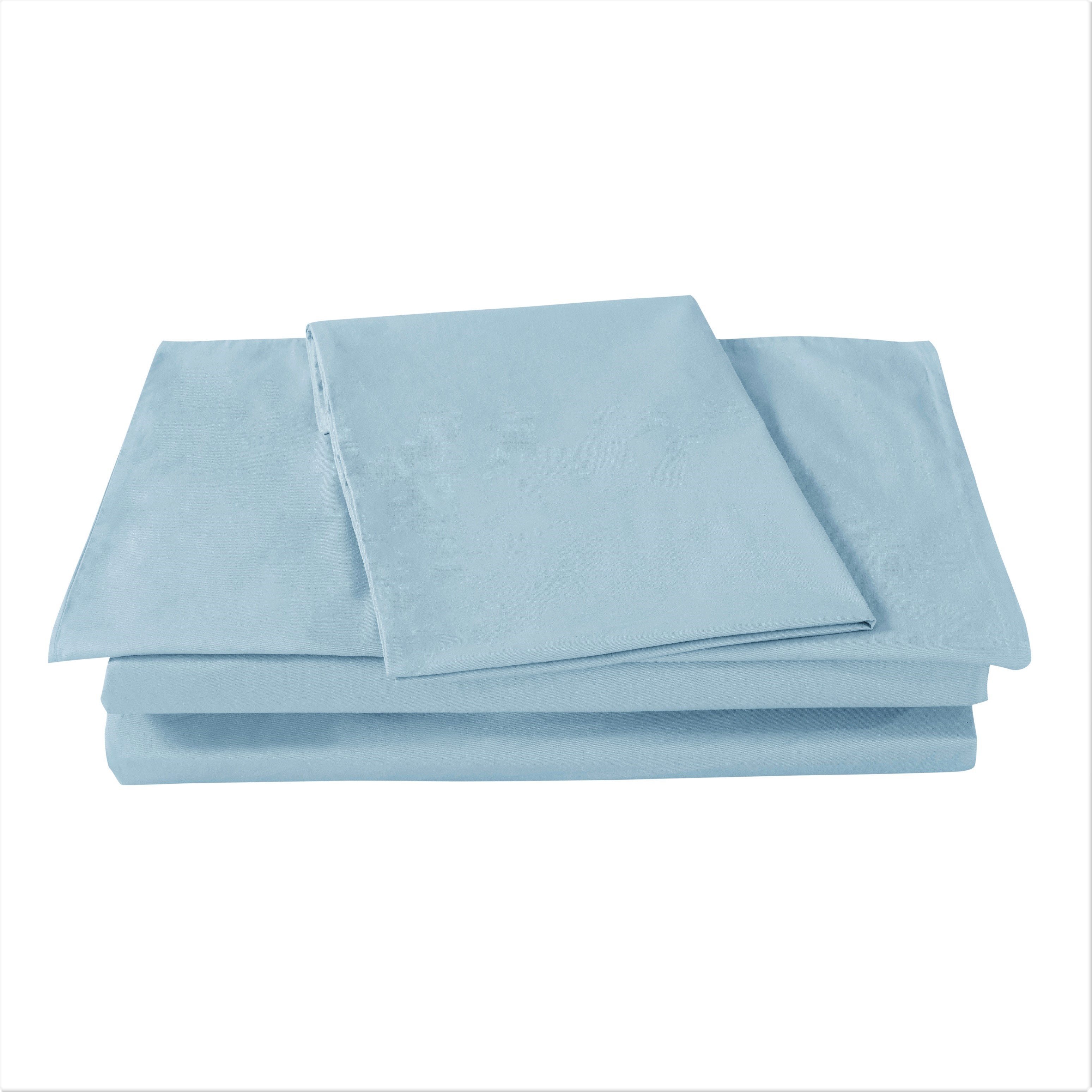 Bedding-Soothing SeaFoam Sky Blue Cotton Fitted Bed Sheet W/Pillow Cases