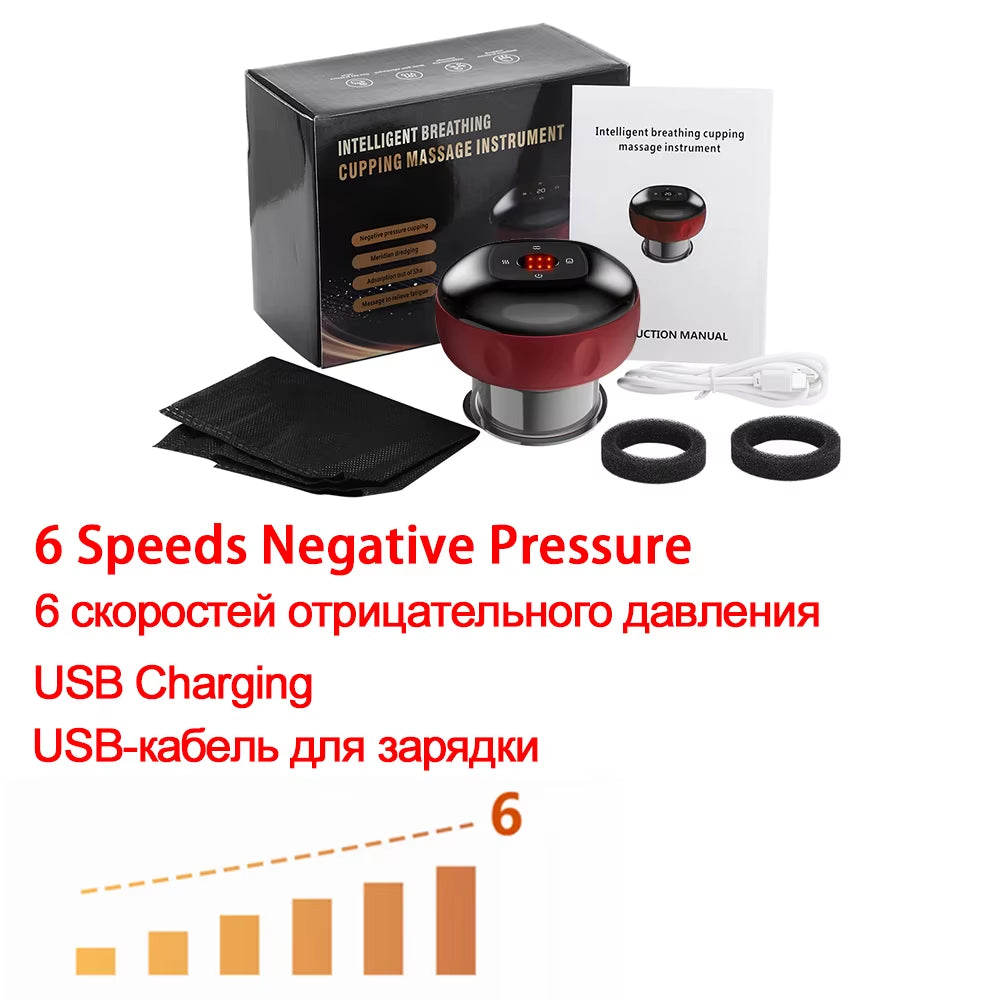 6/12 Levels Electric Cupping Massager Intelligent Breathing Negative Pressure Scraping Instrument for Relieve Physical Fatigue