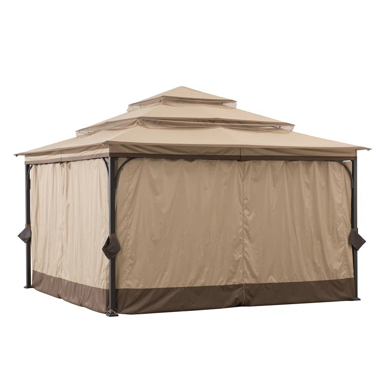 13X13 Ft. Steel Gazebo with 3-Tier Canopy Roof, Outdoor Steel Frame Soft Top Gazebo with Netting and Curtains