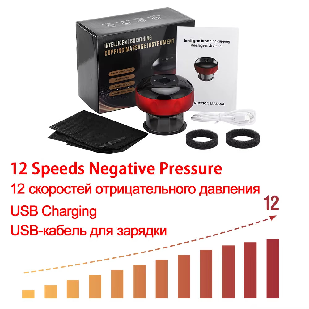 6/12 Levels Electric Cupping Massager Intelligent Breathing Negative Pressure Scraping Instrument for Relieve Physical Fatigue