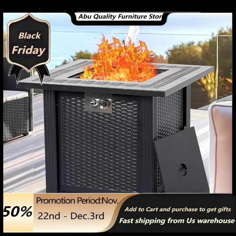 28 Inch Gas Fire Pit Outdoor Firepit Table, 50000BTU Rectangle Propane Fire Table with Cover & Lava Rock for Garden Backyard.