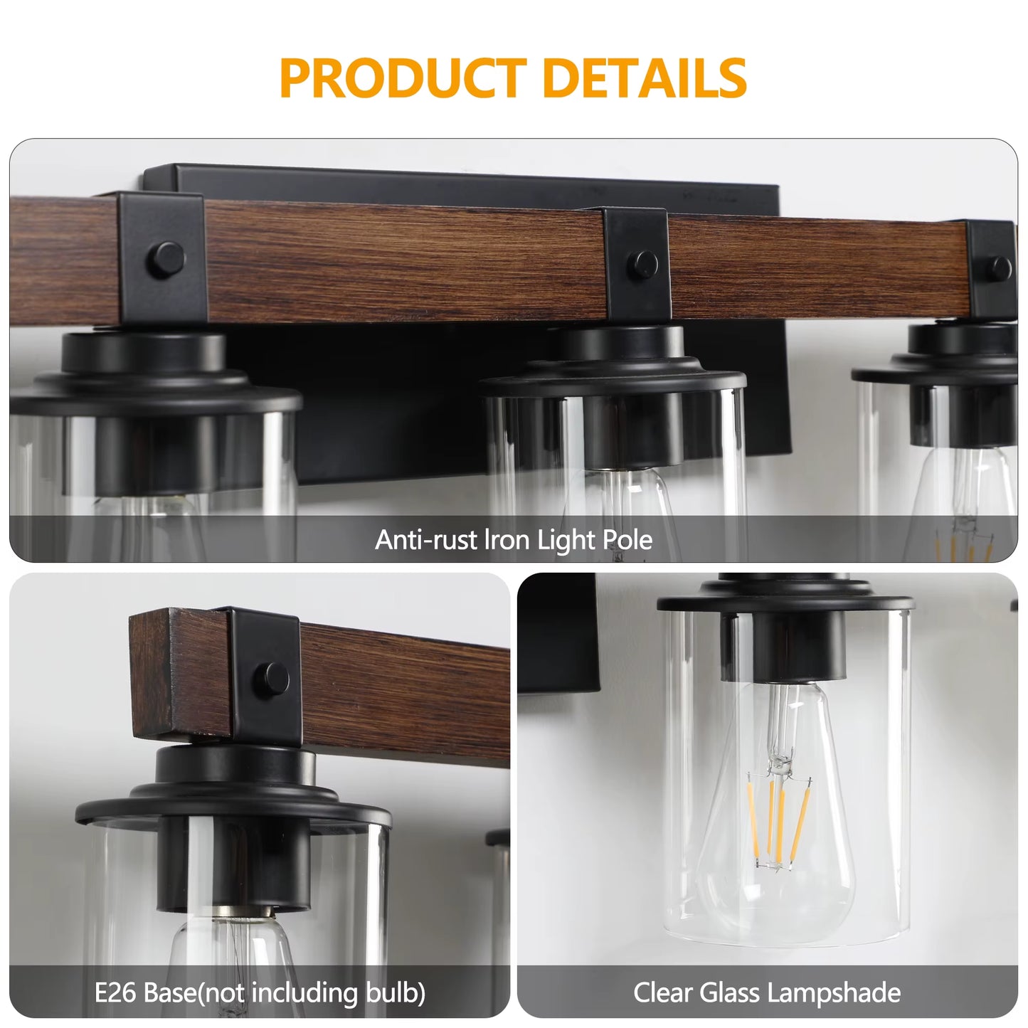 5-Lights Farmhouse Vanity Lights Fixture Rustic Bathroom Light Fixture Bathroom Sconce(Without Bulbs)