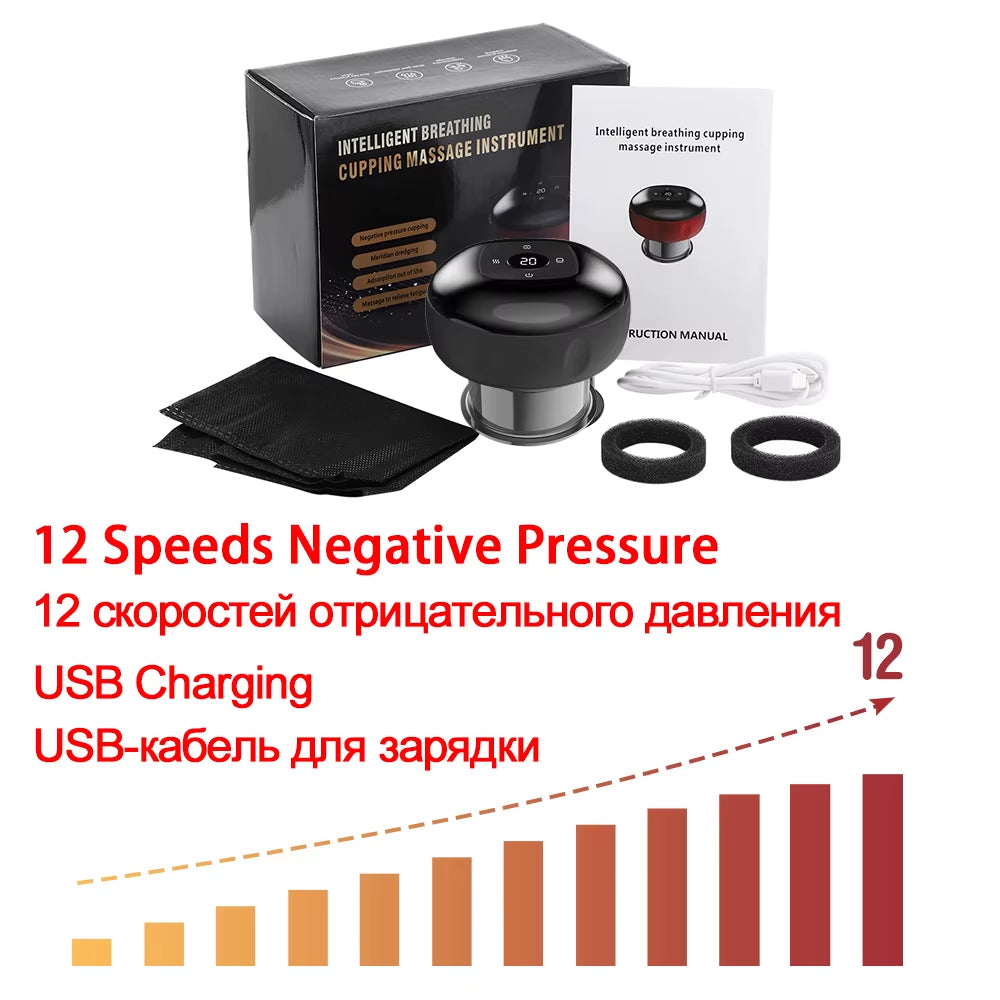 6/12 Levels Electric Cupping Massager Intelligent Breathing Negative Pressure Scraping Instrument for Relieve Physical Fatigue