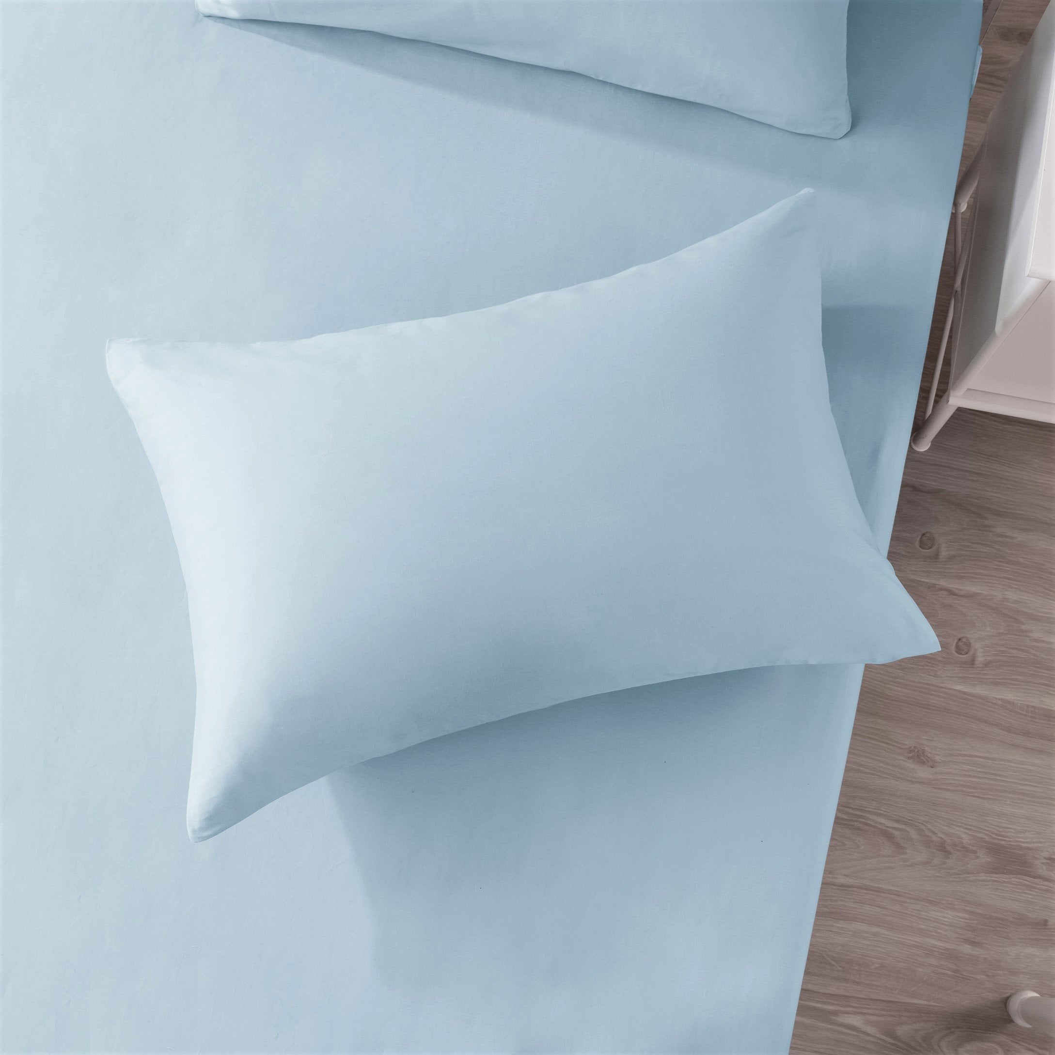 Bedding-Soothing SeaFoam Sky Blue Cotton Fitted Bed Sheet W/Pillow Cases
