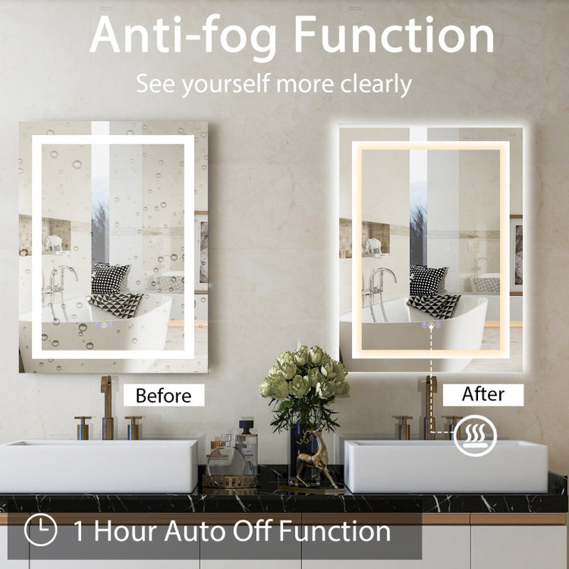 32 Inch X 24 Inch Bathroom Anti-Fog Wall Mirror with Colorful Light