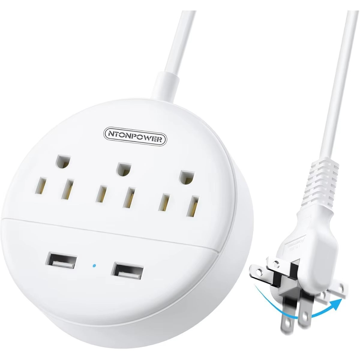 2 Prong Power Strip, 1875W/15A, 180° Rotating Plug, Two Prong Power Strip, 2 Prong to 3 Prong Outlet Adapter, 3 Outlets 2 USB