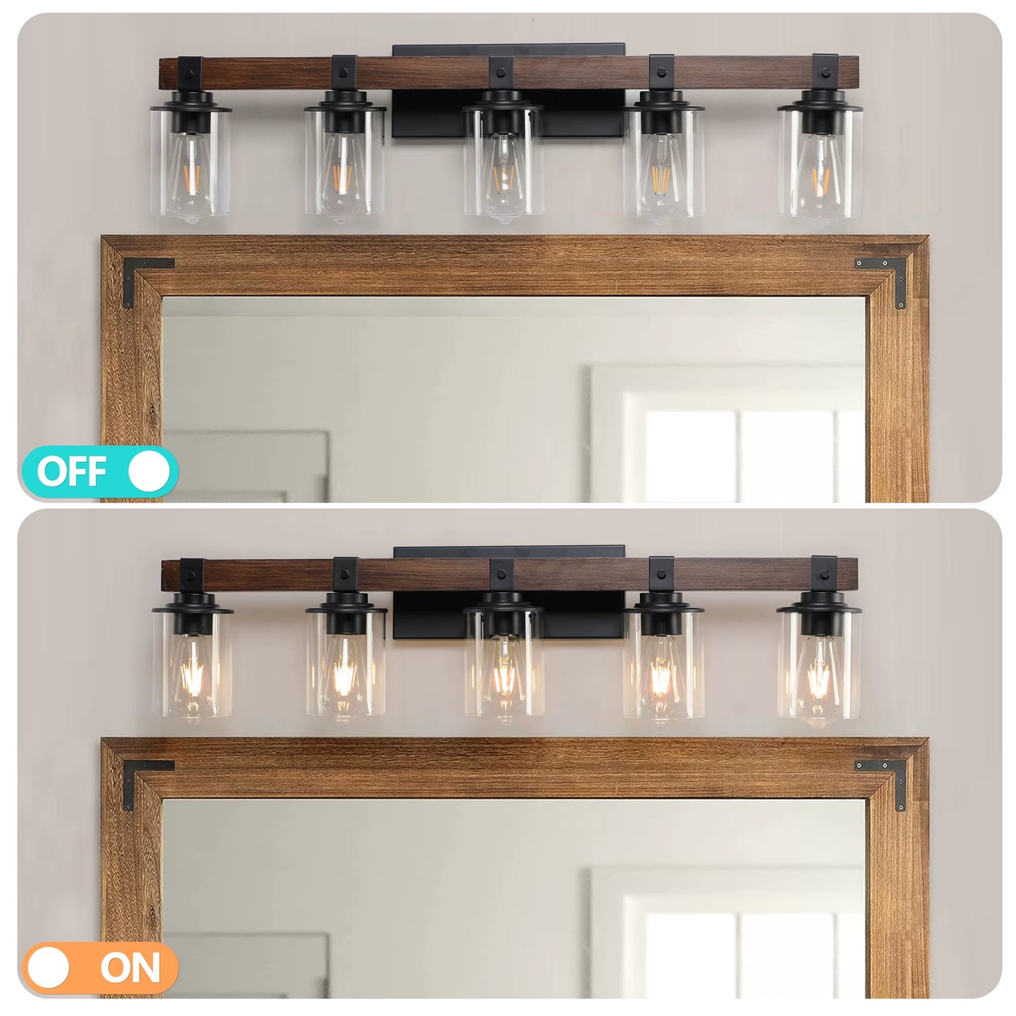 5-Lights Farmhouse Vanity Lights Fixture Rustic Bathroom Light Fixture Bathroom Sconce(Without Bulbs)