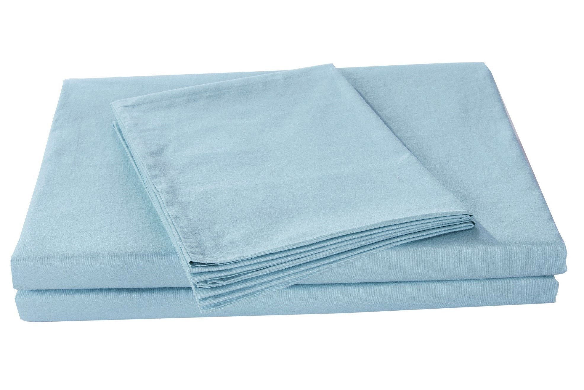 Bedding-Soothing SeaFoam Sky Blue Cotton Fitted Bed Sheet W/Pillow Cases
