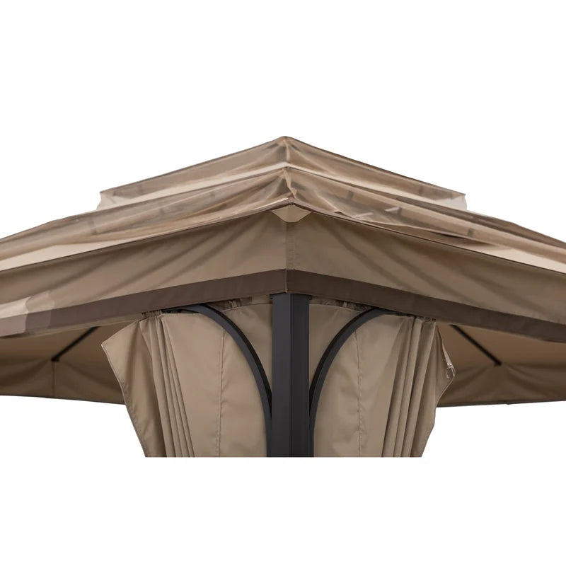 13X13 Ft. Steel Gazebo with 3-Tier Canopy Roof, Outdoor Steel Frame Soft Top Gazebo with Netting and Curtains