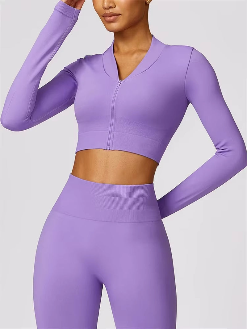 Tight Seamless Sport Jacket Women Zipper Yoga Coat Clothes Quick Dry Long Sleeve Fitness Suit Gym Workout Running Sportwear