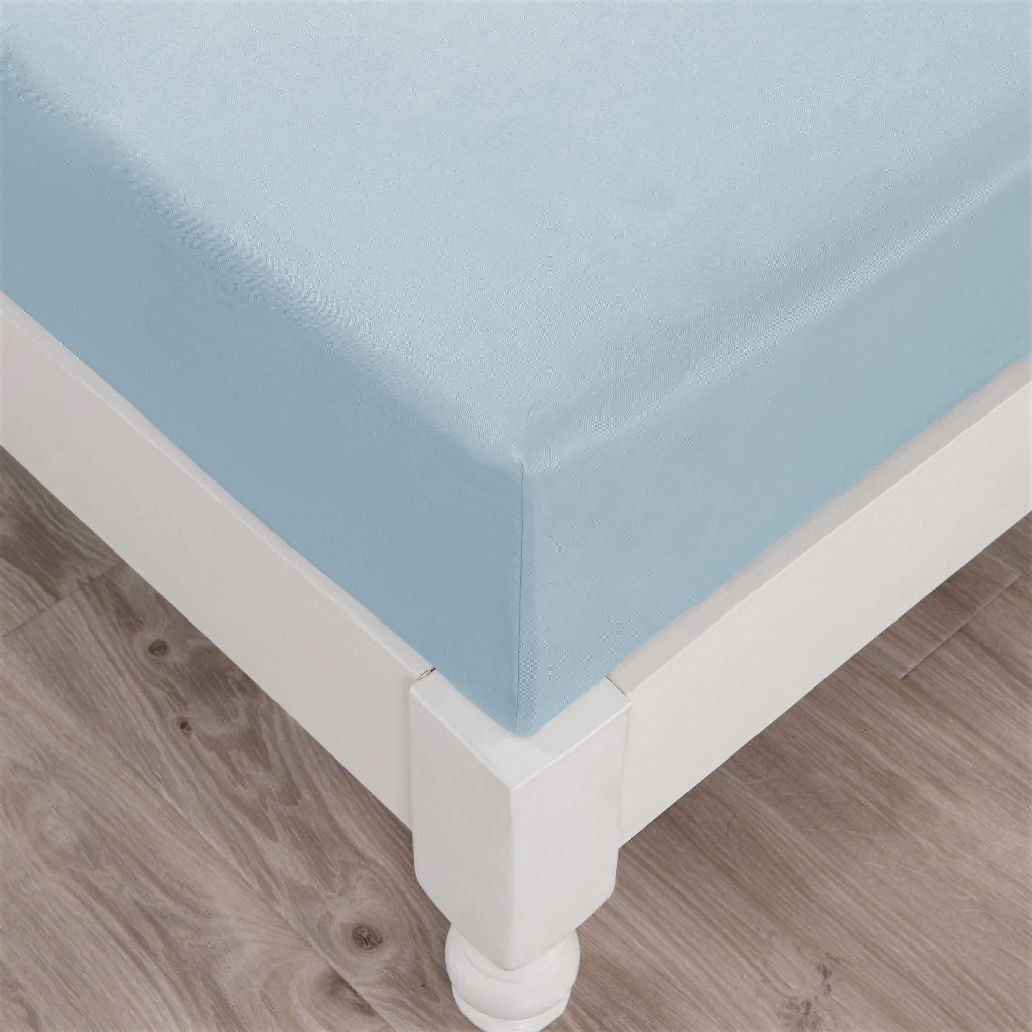 Bedding-Soothing SeaFoam Sky Blue Cotton Fitted Bed Sheet W/Pillow Cases