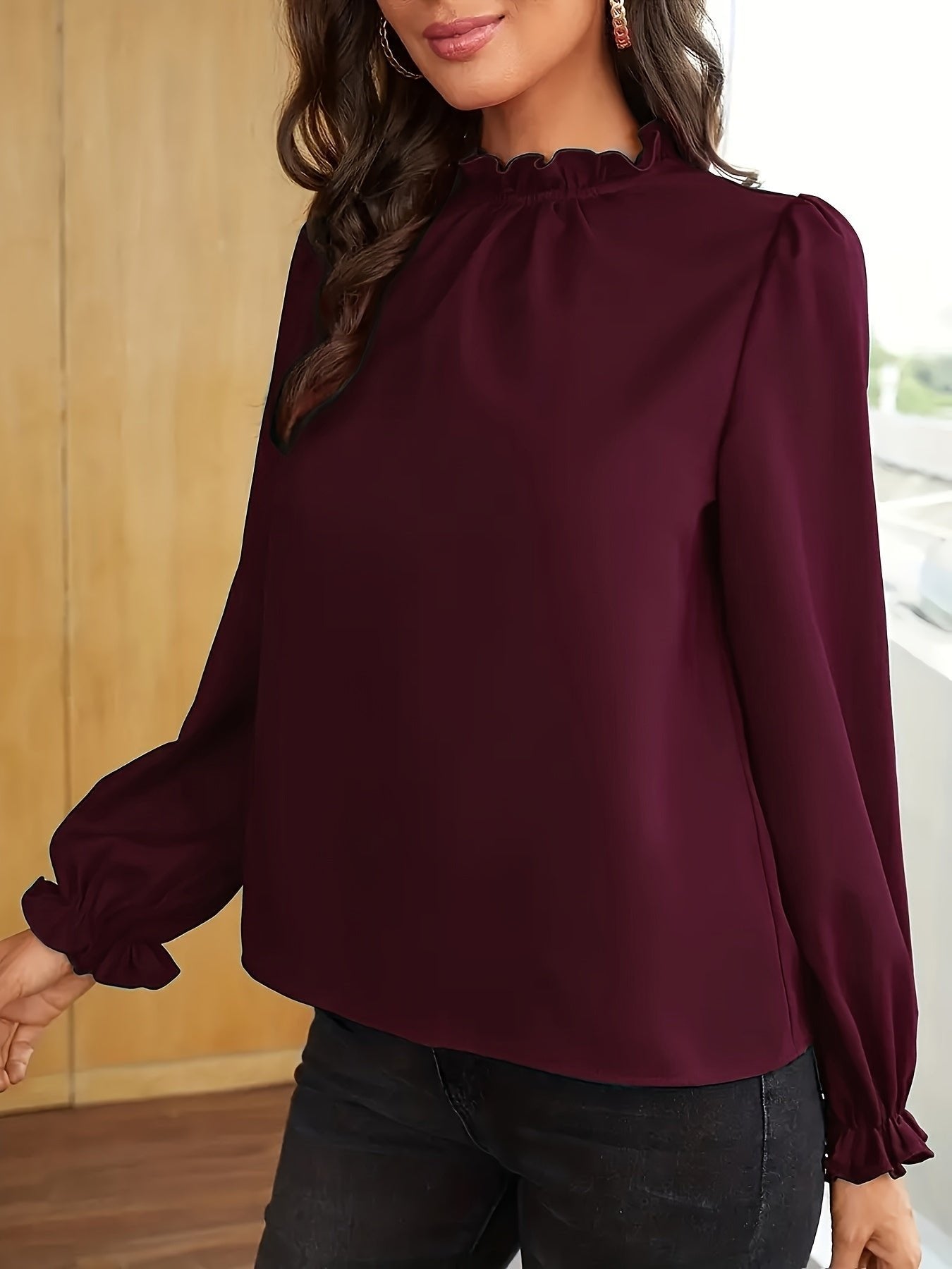 Women's Chiffon Work Ruffle Long Sleeve Blouse