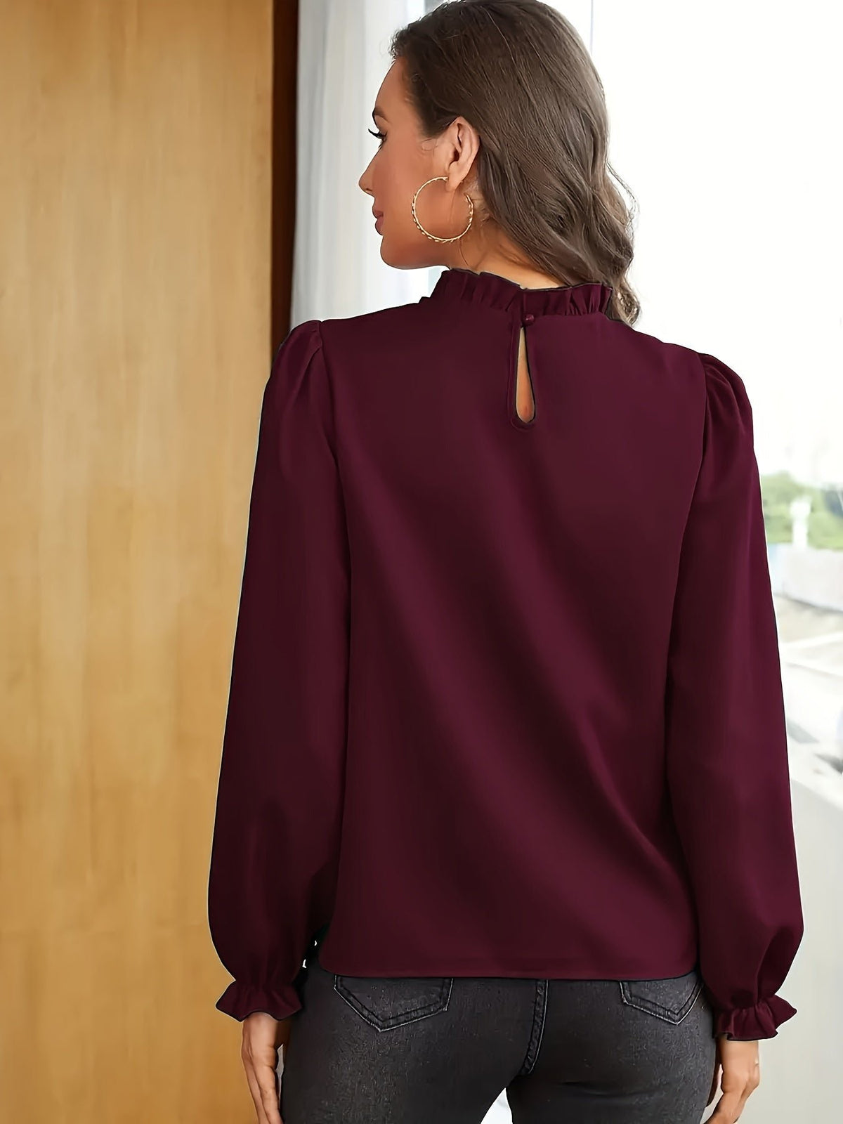 Women's Chiffon Work Ruffle Long Sleeve Blouse