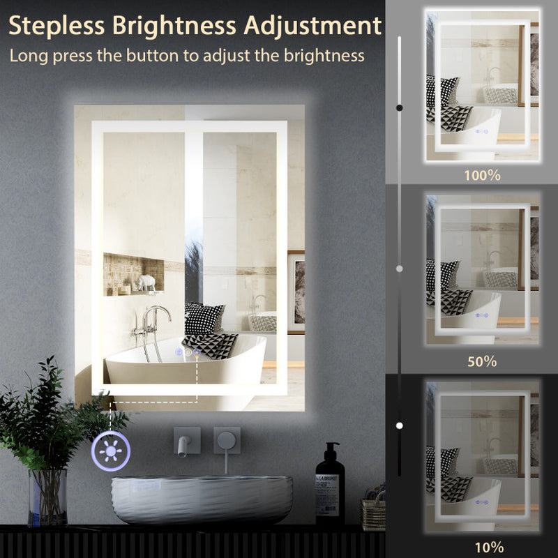 32 Inch X 24 Inch Bathroom Anti-Fog Wall Mirror with Colorful Light