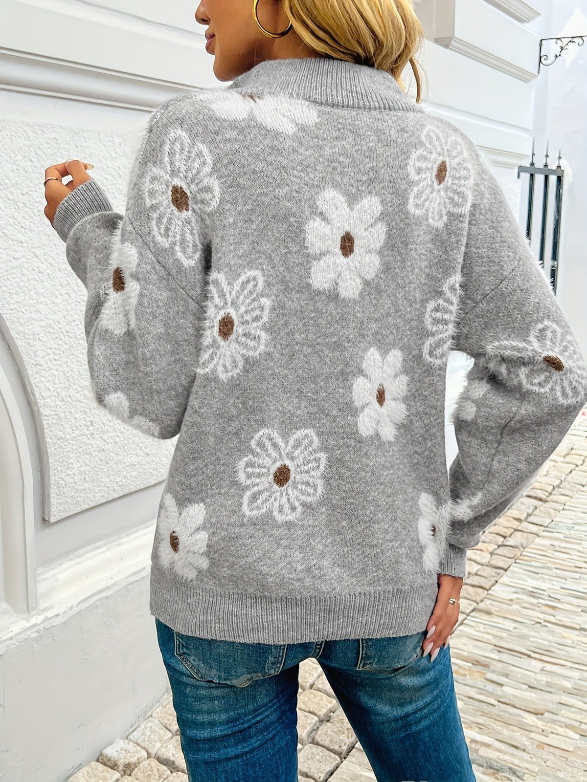 Women's Floral Quarter-Zip Jumper