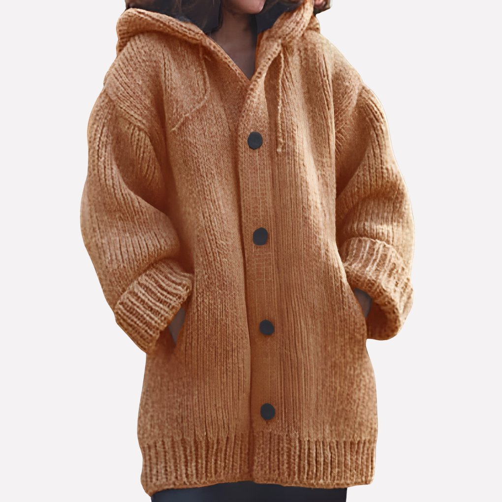 Women's Oversized Ribbed Longline Hooded Cardigan - Orange