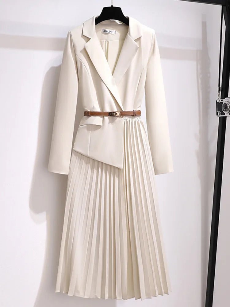 Women's Pleated Wrap Midi Blazer Dress