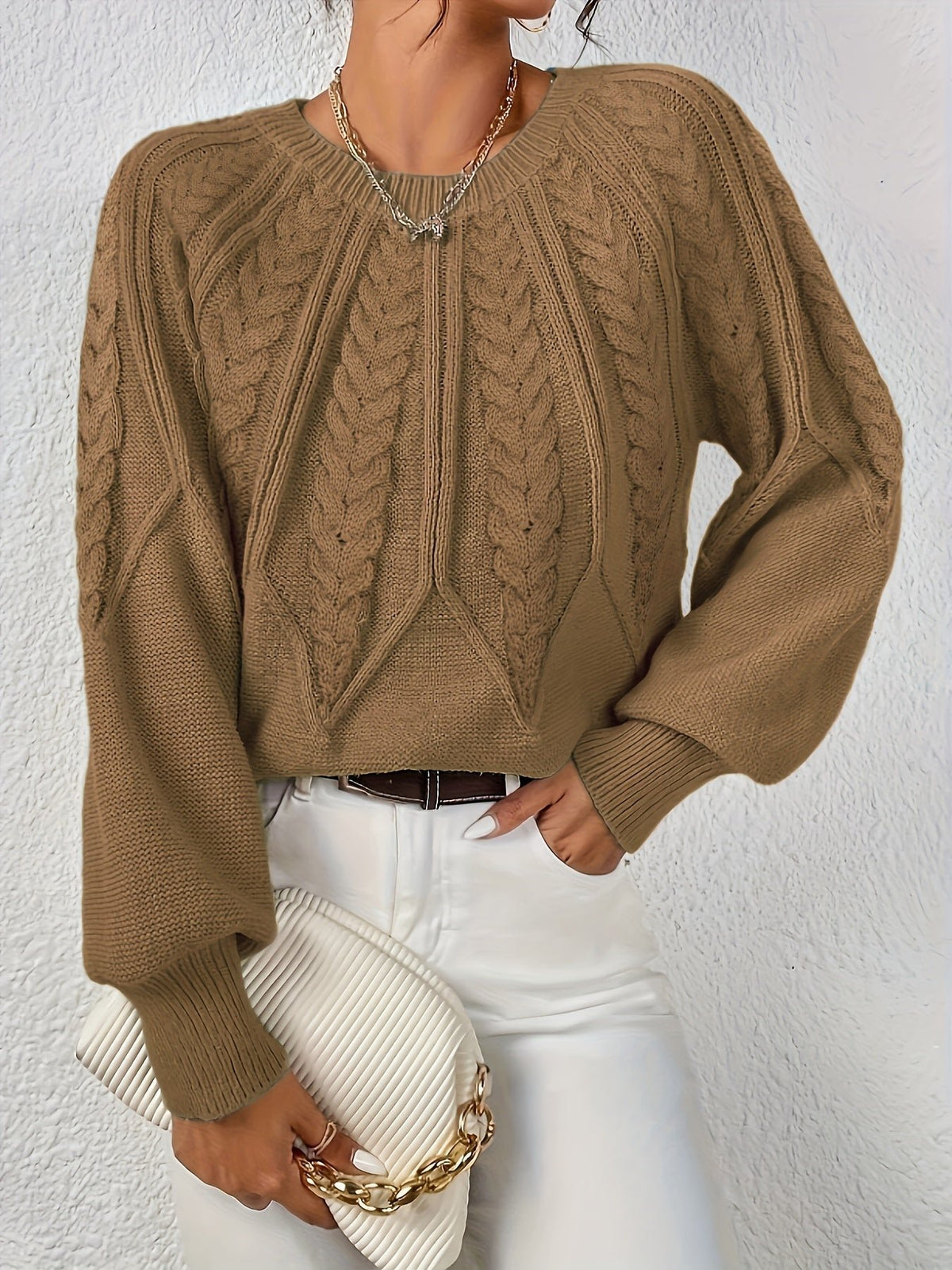 Women's Chunky Cropped Cable Knit Jumper