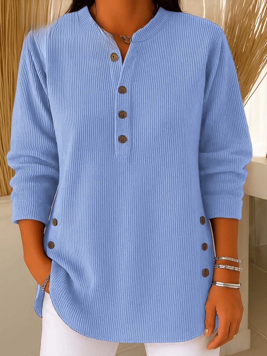 Women's Knit Henley Long Sleeve Tunic - Blue