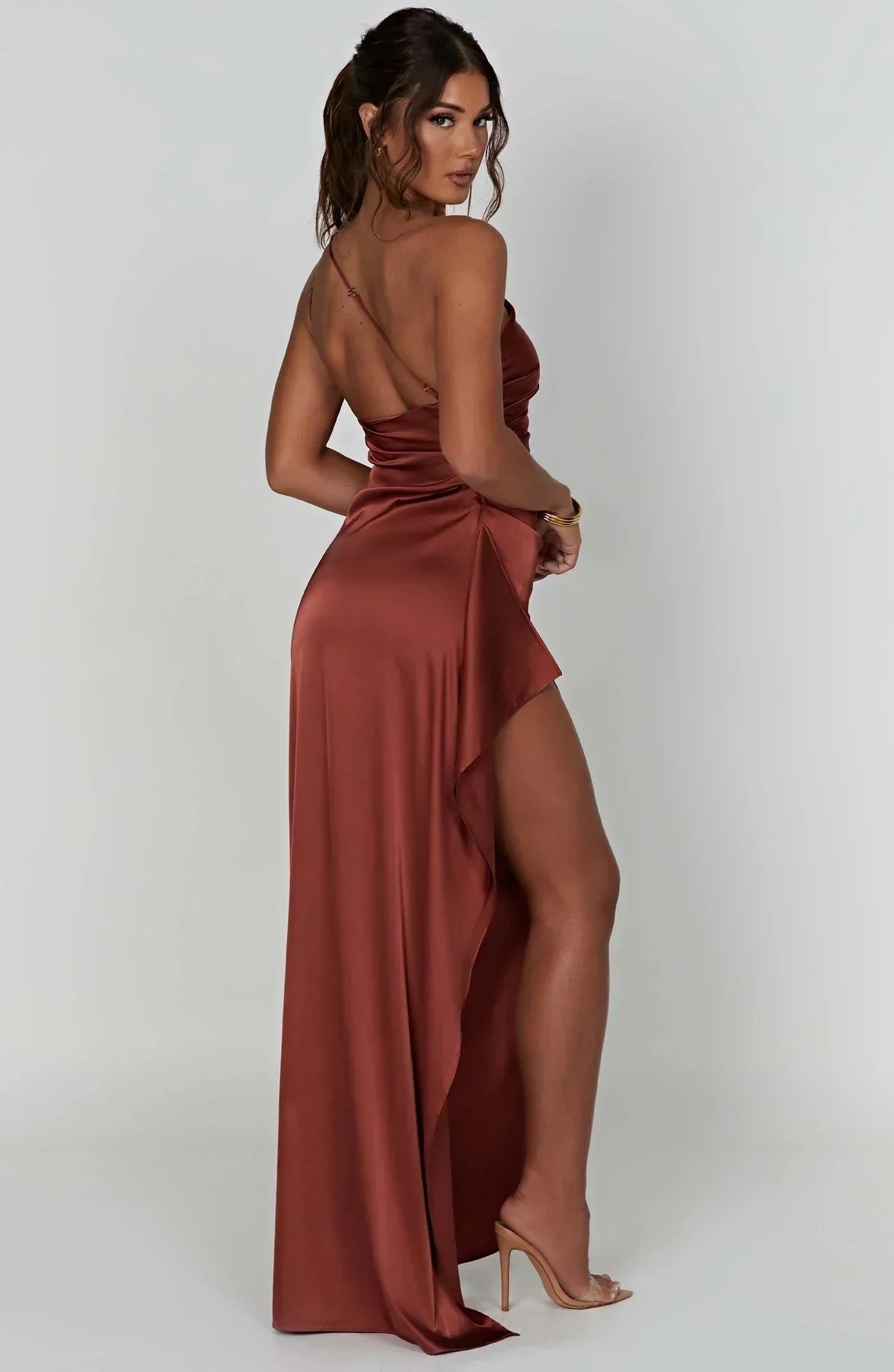 Women's Satin One-Shoulder Bodycon Maxi Party Gown