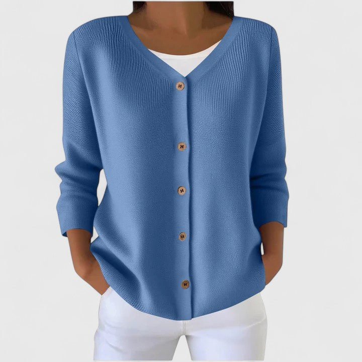 Women's Knit Ribbed V-Neck Cardigan - Blue
