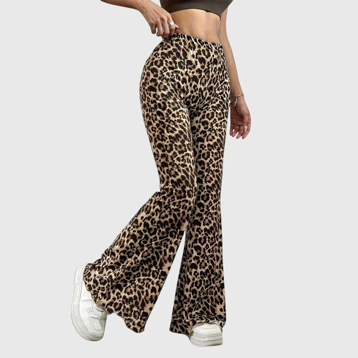 Women's Leopard High-Waisted Flare Trousers - Leopard