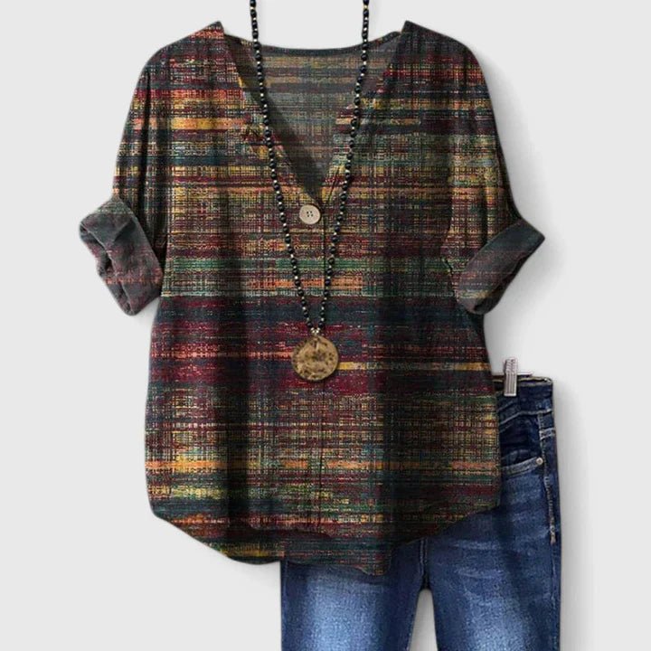 Women's Plaid V-Neck Tunic Blouse - MultiColor