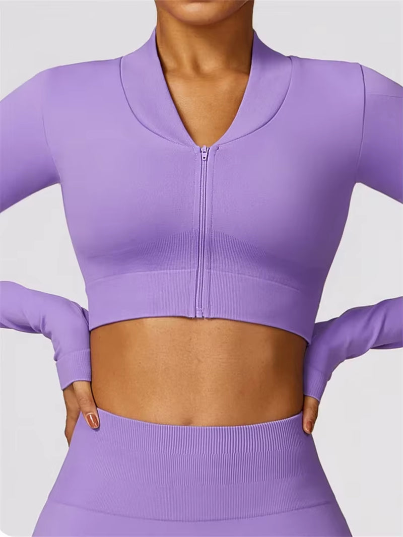 Tight Seamless Sport Jacket Women Zipper Yoga Coat Clothes Quick Dry Long Sleeve Fitness Suit Gym Workout Running Sportwear