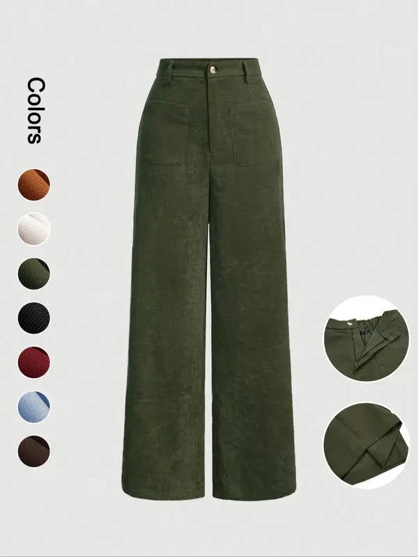 Women's High-Waisted Corduroy Wide-Leg Trousers