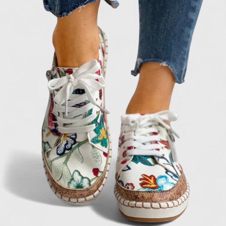 Women's Floral Platform Lace-Up Leather Trainers