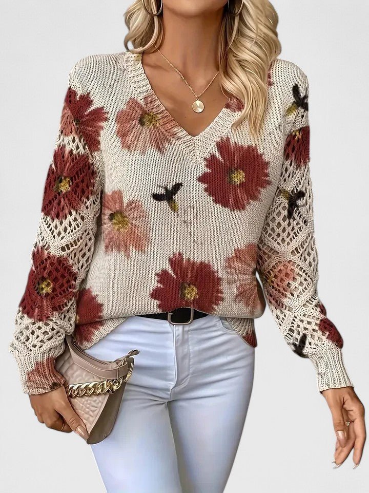 Women's Floral V-Neck Jumper