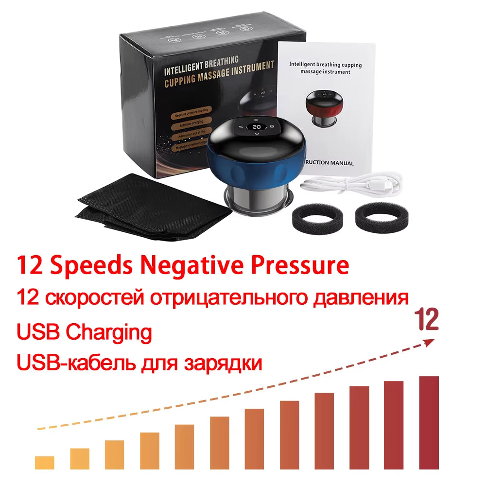 6/12 Levels Electric Cupping Massager Intelligent Breathing Negative Pressure Scraping Instrument for Relieve Physical Fatigue
