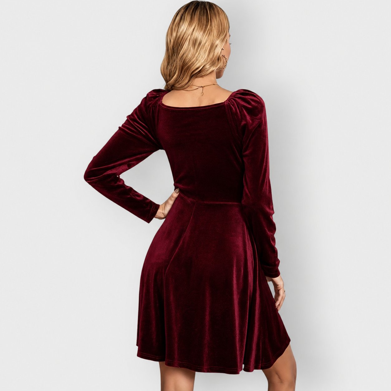 Women's Velvet Long Sleeve Mini Party Dress