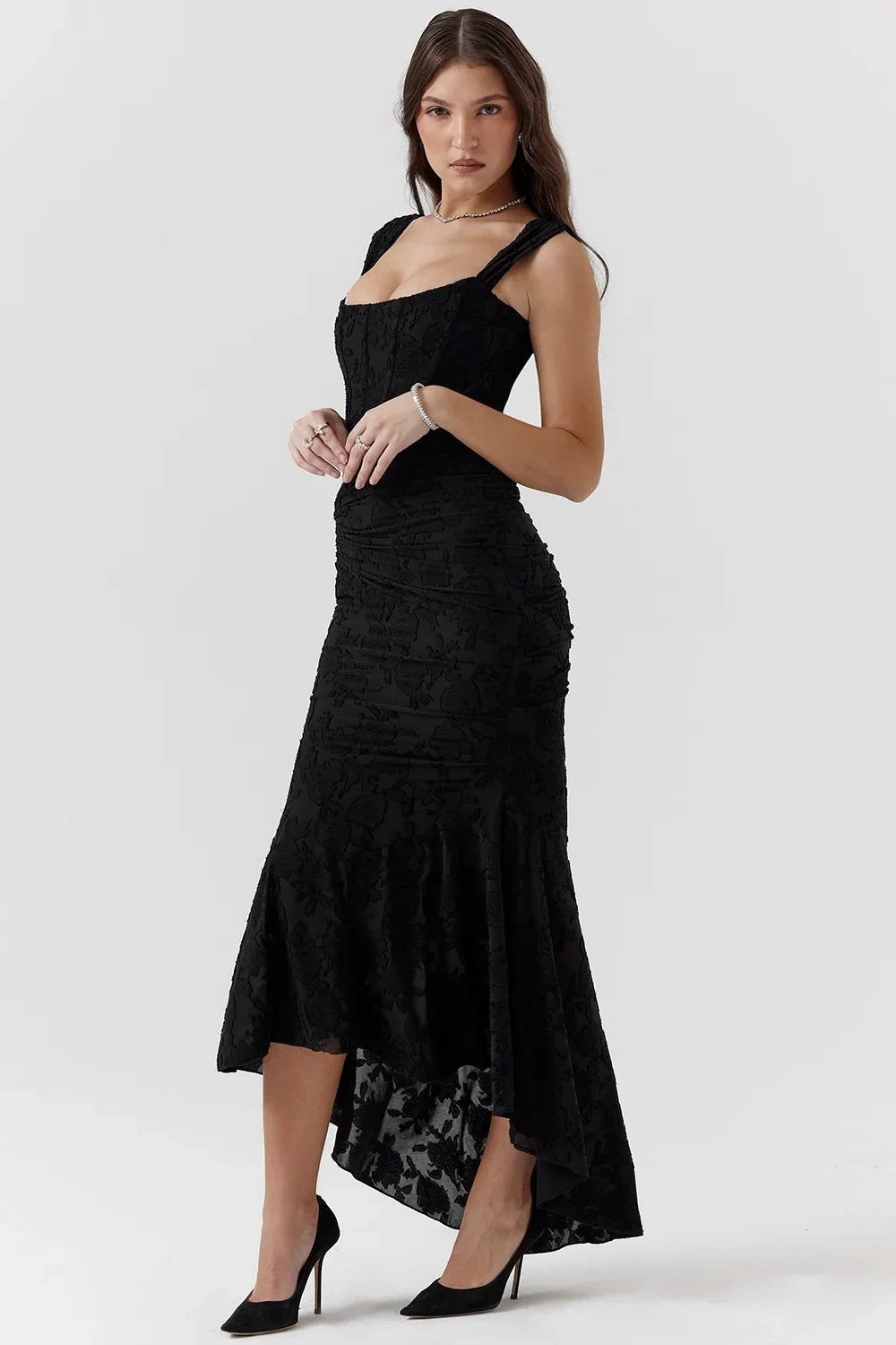 Women's Floral Square Neck Bodycon Party Dress