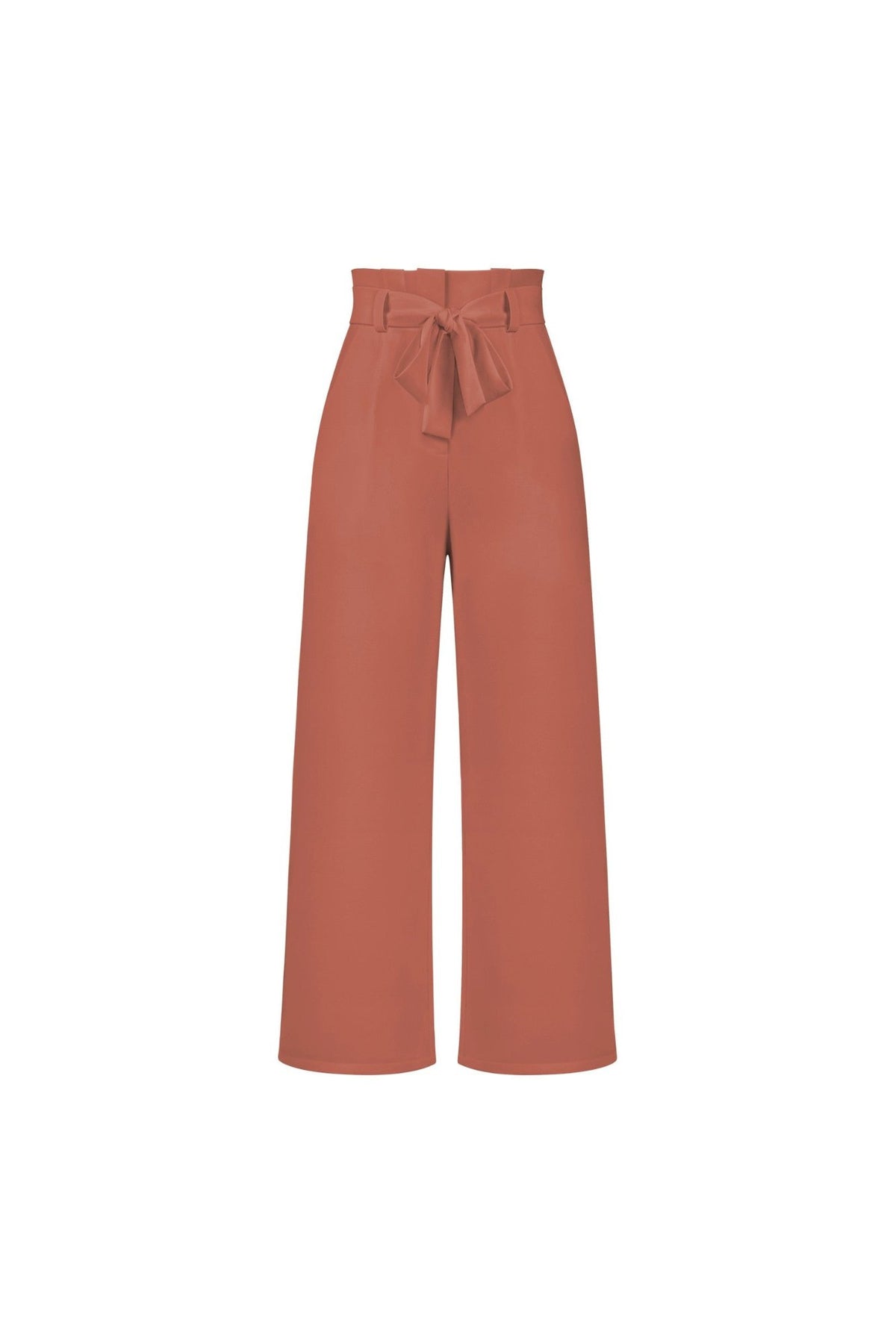 Women's High-Waisted Pleated Wide-Leg Trousers - Orange