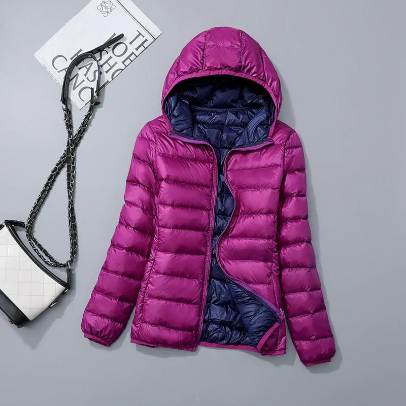 Women's Hooded Packable Puffer Jacket - Violet Dark Blue
