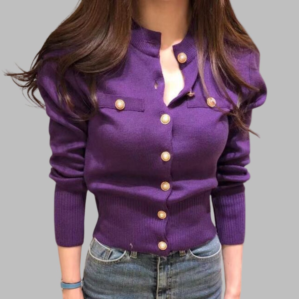 Women's Cropped Knit Ribbed Cardigan - Purple