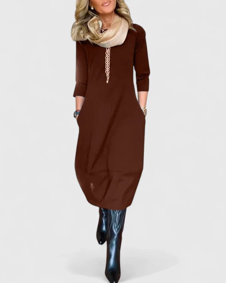 Women's Midi Shift Dress - Brown