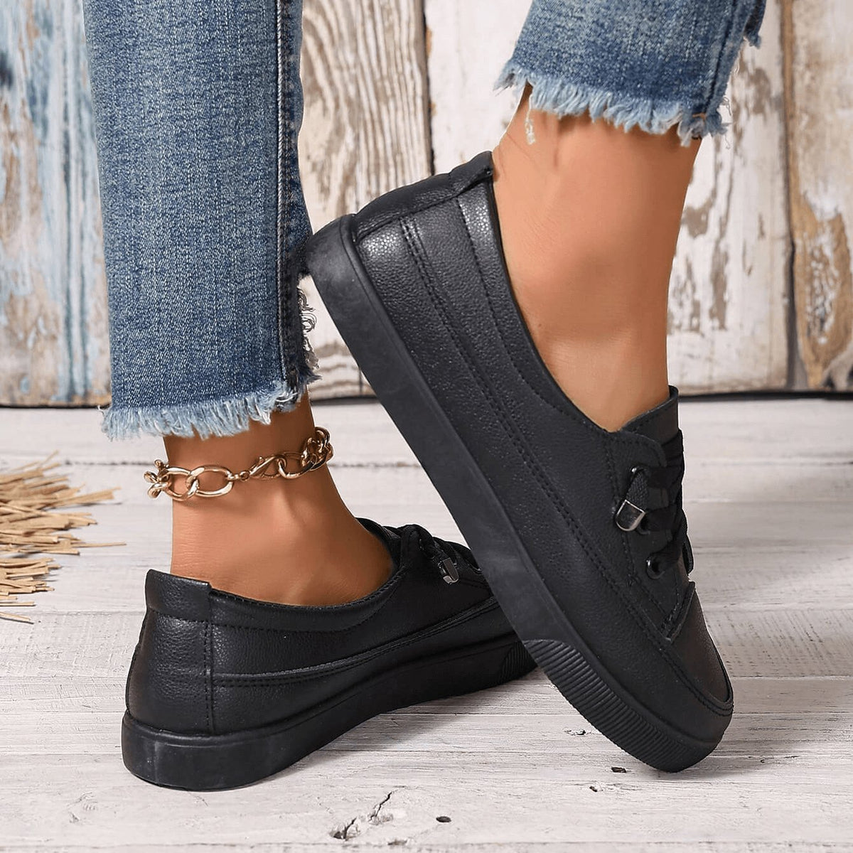 Women's Platform Slip-On Leather Trainers