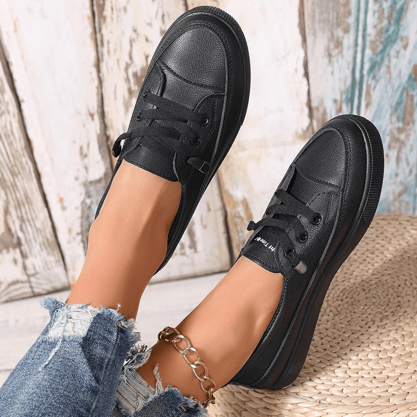 Women's Platform Slip-On Leather Trainers