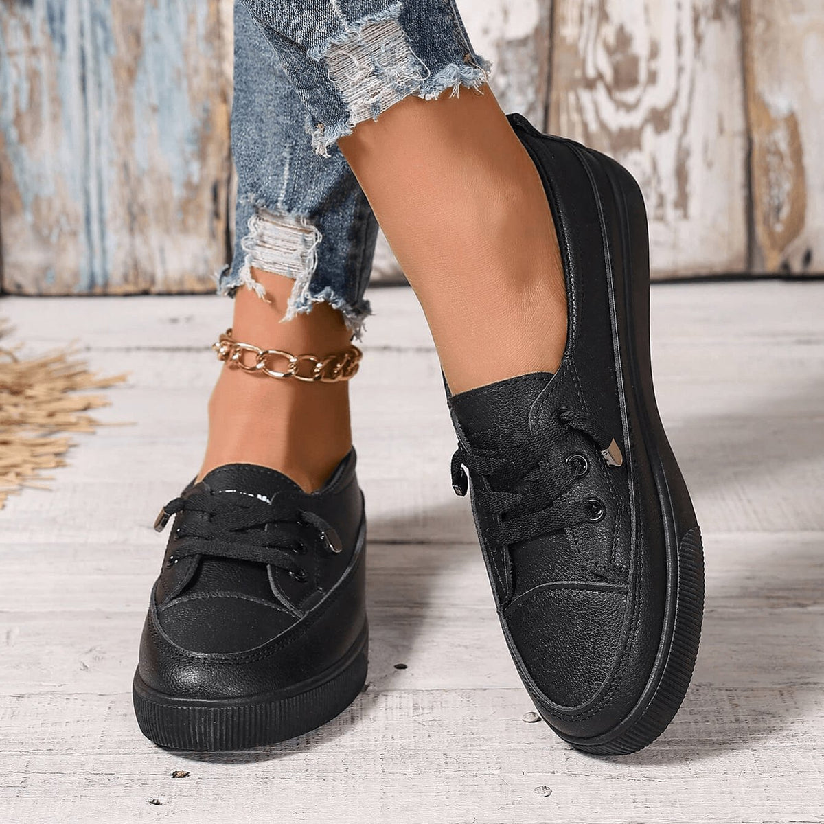 Women's Platform Slip-On Leather Trainers