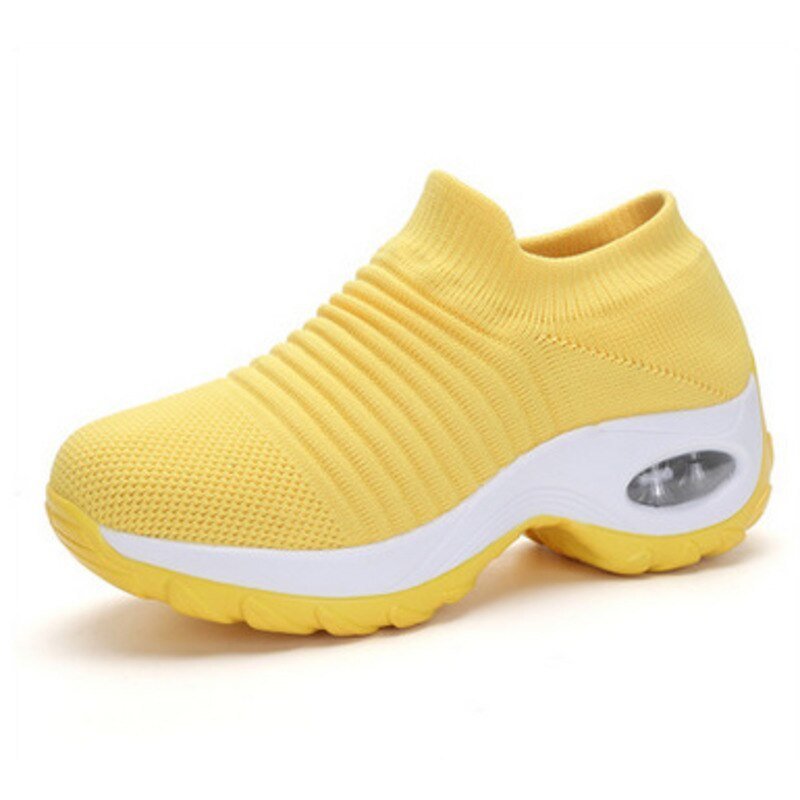 Women's Chunky Knit Platform Slip-On Wedge Trainers - Yellow
