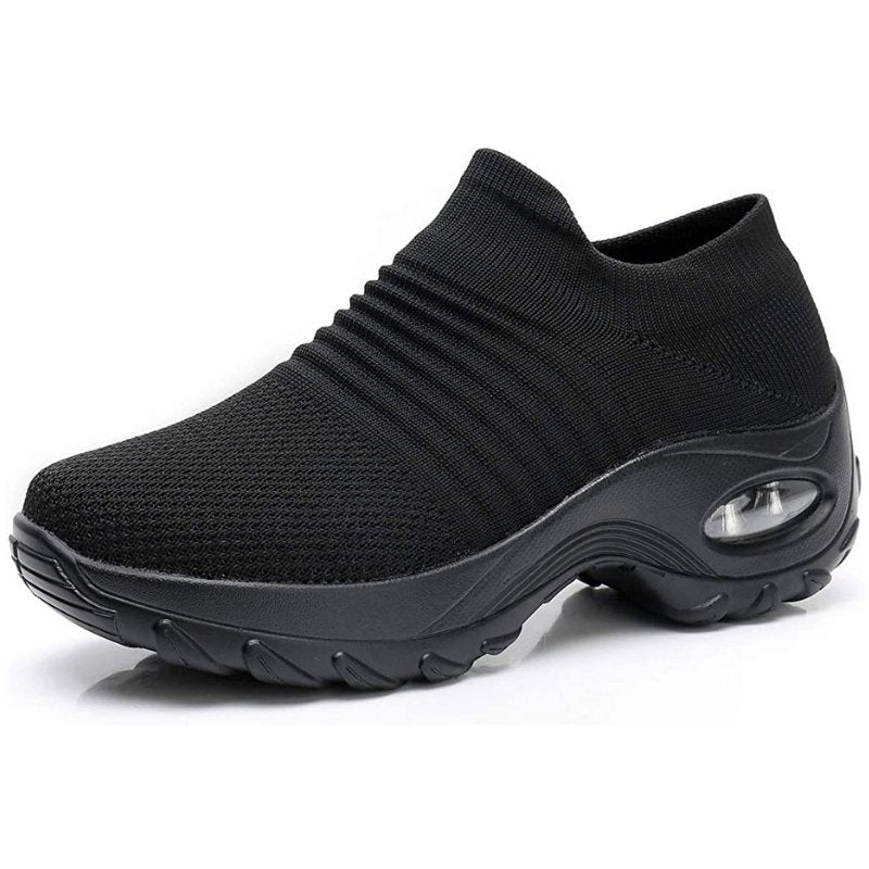 Women's Chunky Knit Platform Slip-On Wedge Trainers - Black