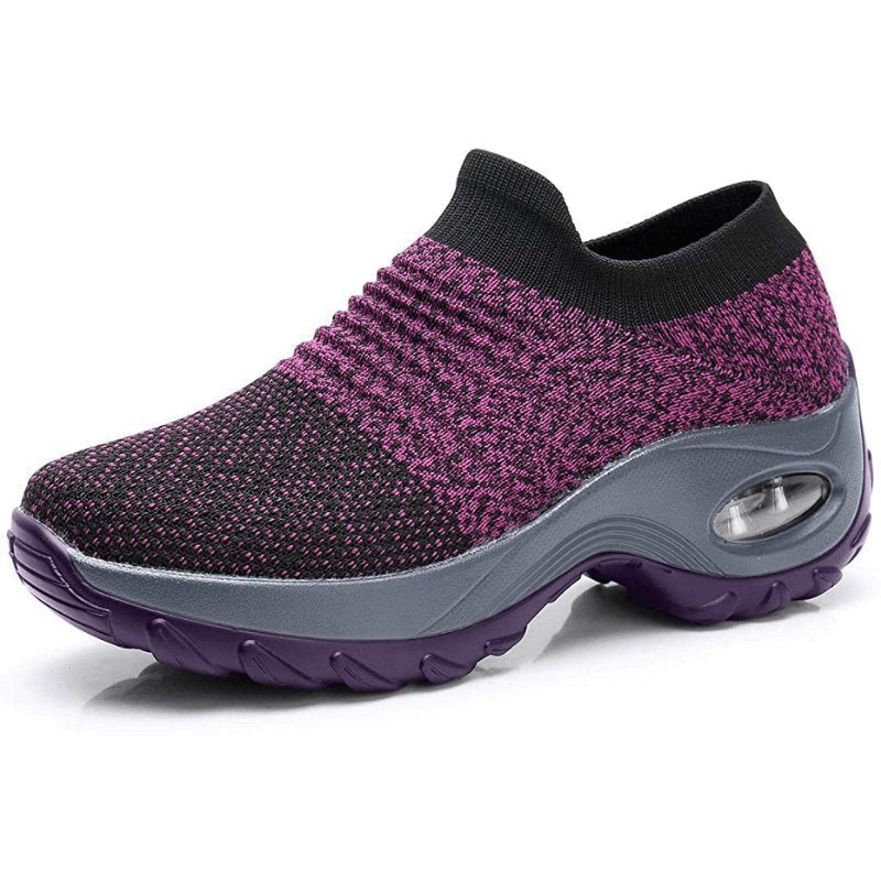 Women's Chunky Knit Platform Slip-On Wedge Trainers - Purple