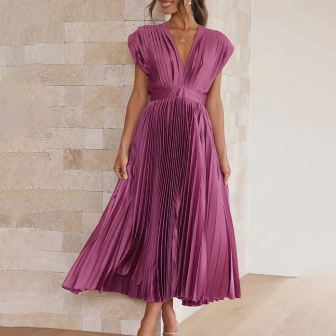 Women's Pleated Satin Midi Party Wrap Dress - Plum