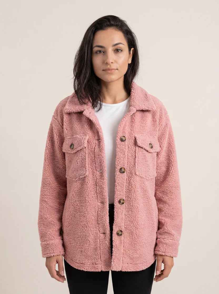 Women's Sherpa Fleece Teddy Shacket - Pink