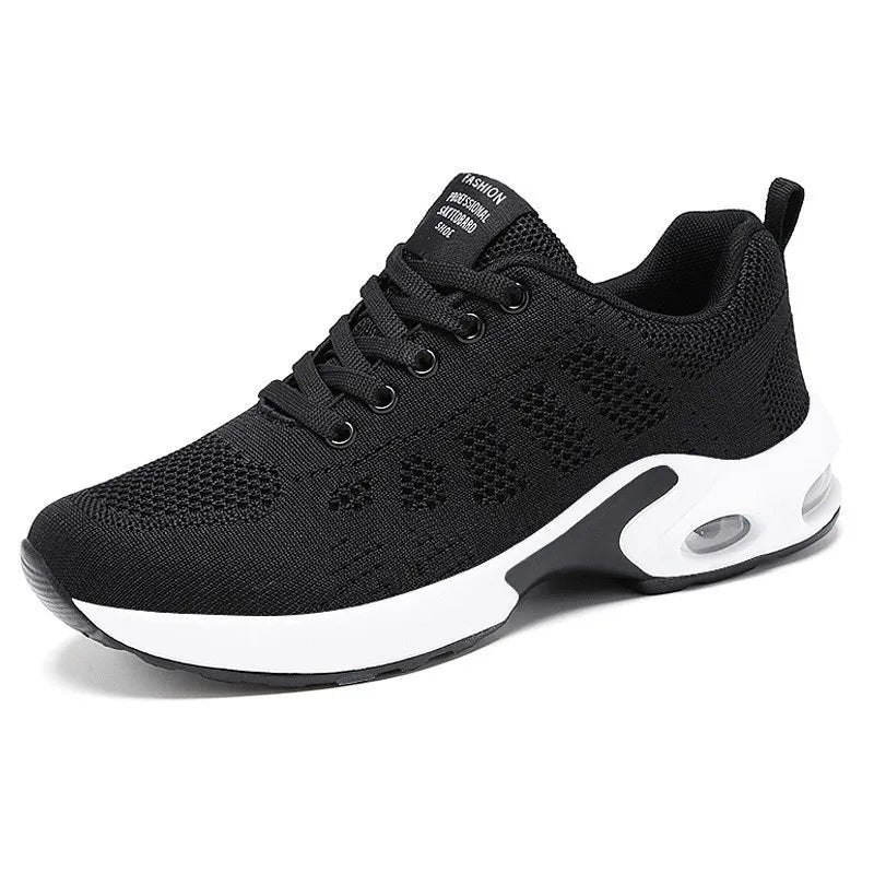 Women's Color-Block Knit Lace-Up Running Trainers - Black