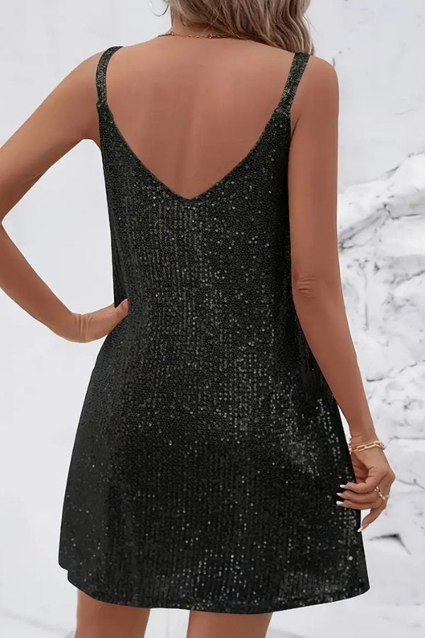 Women's V-Neck Sequin Mini Party Dress